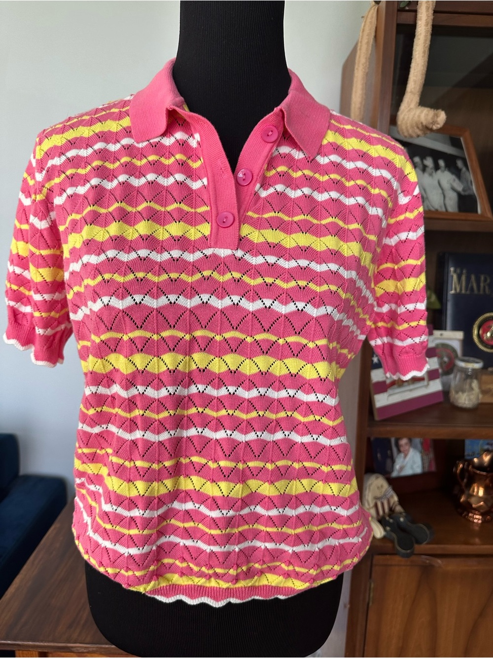 Women’s Pink Striped Knit Polo Top Petal Dew